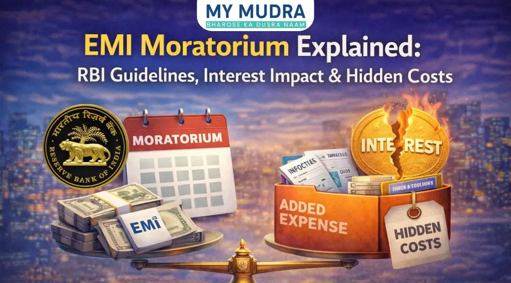 EMI moratorium explained with RBI guidelines, interest impact, and hidden loan costs illustration
